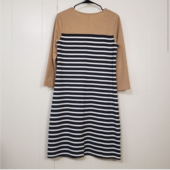 Lands End Striped three-quarter sleeve, navy tan cream colors size 6-8 - Picture 3 of 9